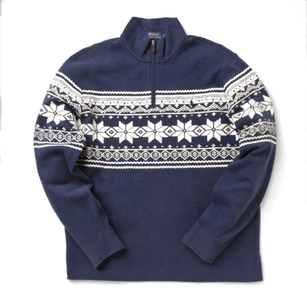 Boys‎ Polo Ralph Lauren Quarter Zip Sweater Size 14/16 Blue Cotton Snowflake